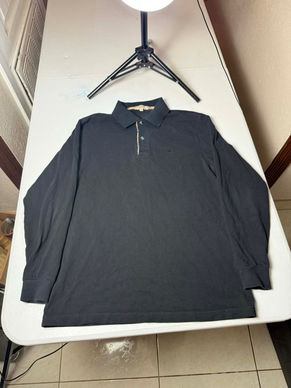 Burberry London LS Polo Shirt Men's Sz S Black Nova Check
Cotton